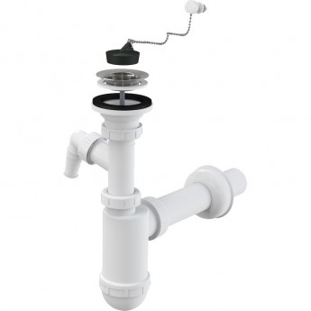Сифон ALCAPLAST A41PR для умывальника Ø40 с нержавеющей решеткой Ø63, с цепочкой, с подводкой Сифон ALCAPLAST A41PR для умывальника Ø40 с нержавеющей решеткой Ø63, с цепочкой, с подводкой