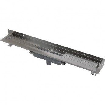 Водоотводящий желоб ALCAPLAST APZ1116-750 WALL для перфорированной решетки, с фиксированным воротником, к стене, низкий, вертикальный сток